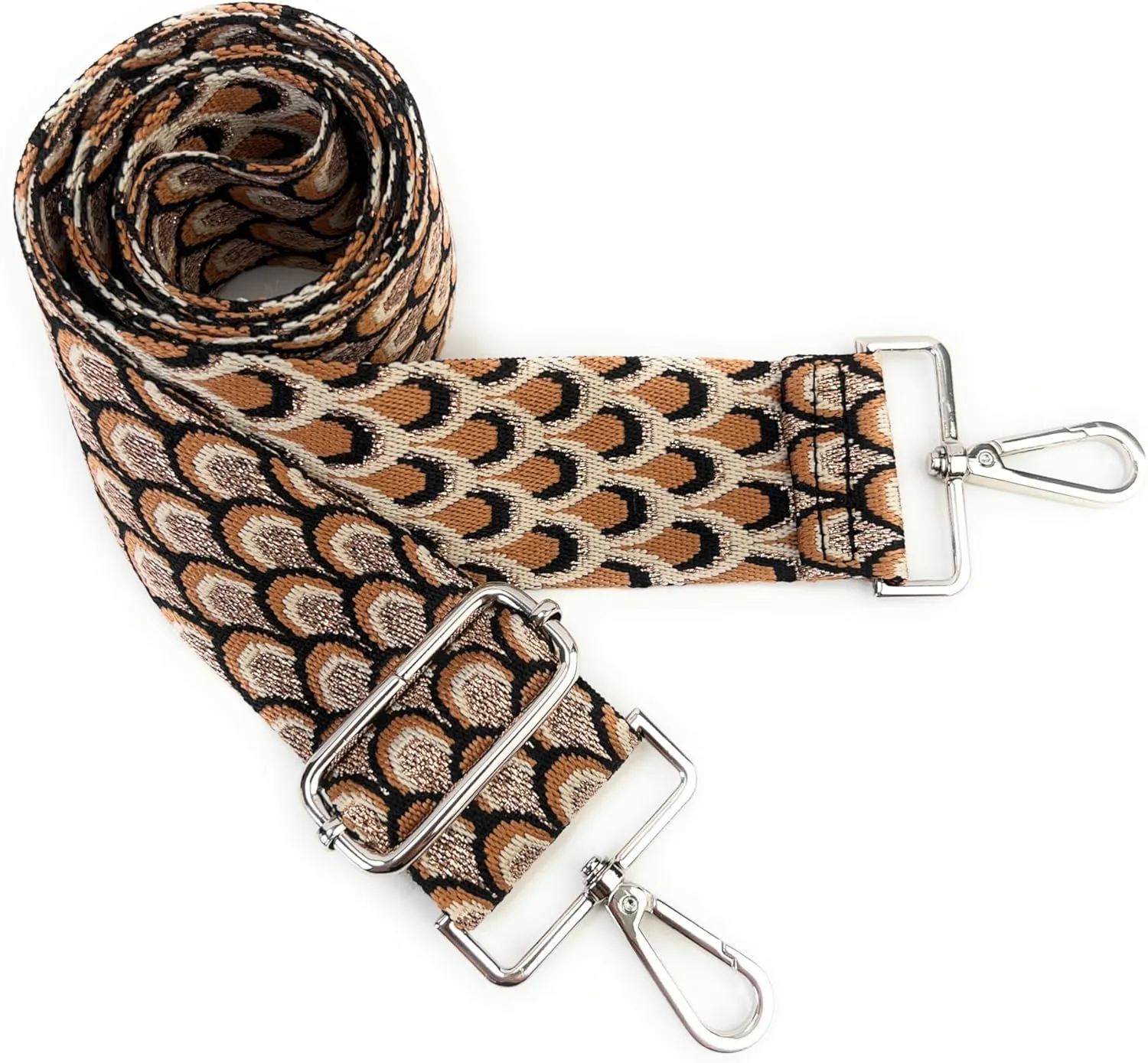 Purse Straps Replacement Crossbody Brown Peacock Print 2 Inch Extra Wide with Silver Buckles Gold Thread Adjustable Shoulder Guitar Strap for Crossbody Bag Purse Handbag