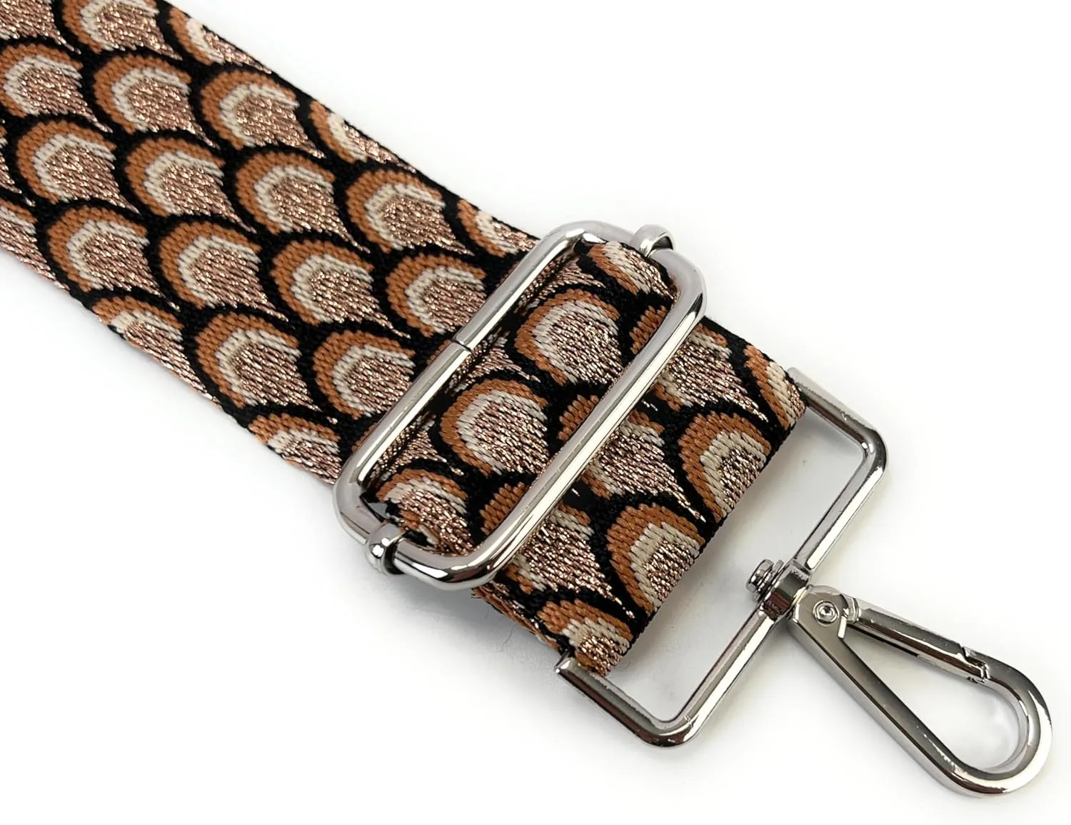 Purse Straps Replacement Crossbody Brown Peacock Print 2 Inch Extra Wide with Silver Buckles Gold Thread Adjustable Shoulder Guitar Strap for Crossbody Bag Purse Handbag