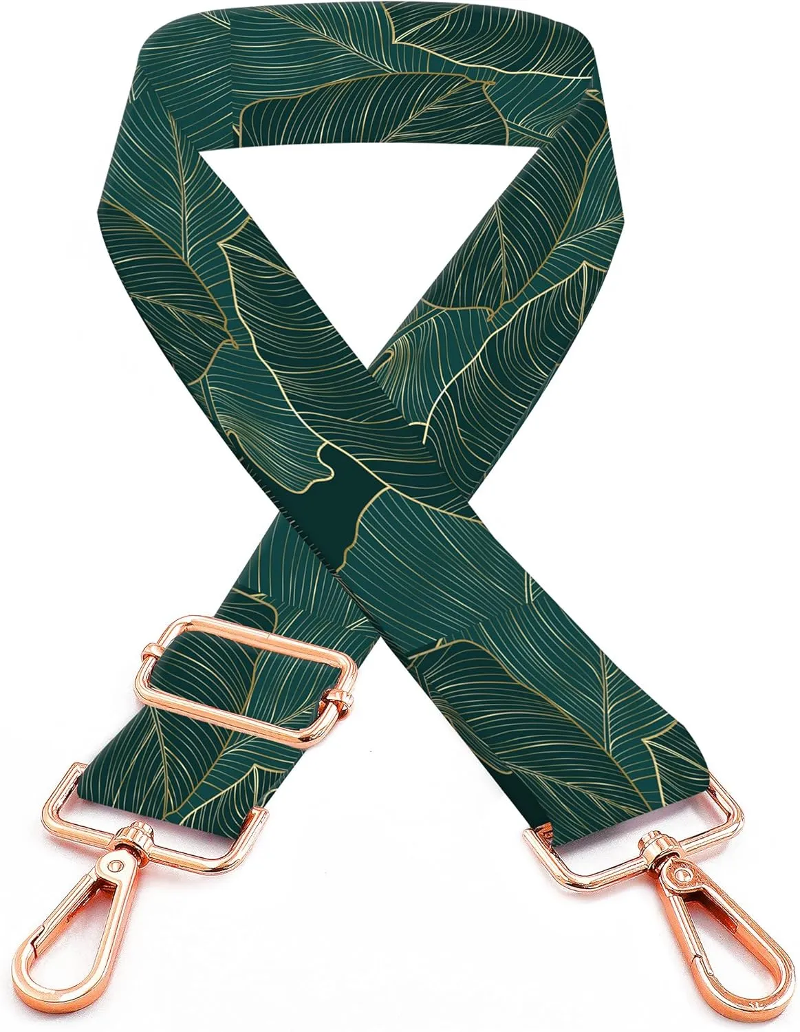 Purse Straps Rose Gold Buckles Wide Shoulder Strap,Fashion Adjustable Replacement Belt for Crossbody Canvas Bag Handbag(Tropical Leaves)
