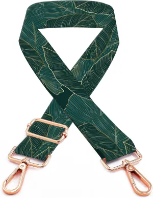 Purse Straps Rose Gold Buckles Wide Shoulder Strap,Fashion Adjustable Replacement Belt for Crossbody Canvas Bag Handbag(Tropical Leaves)