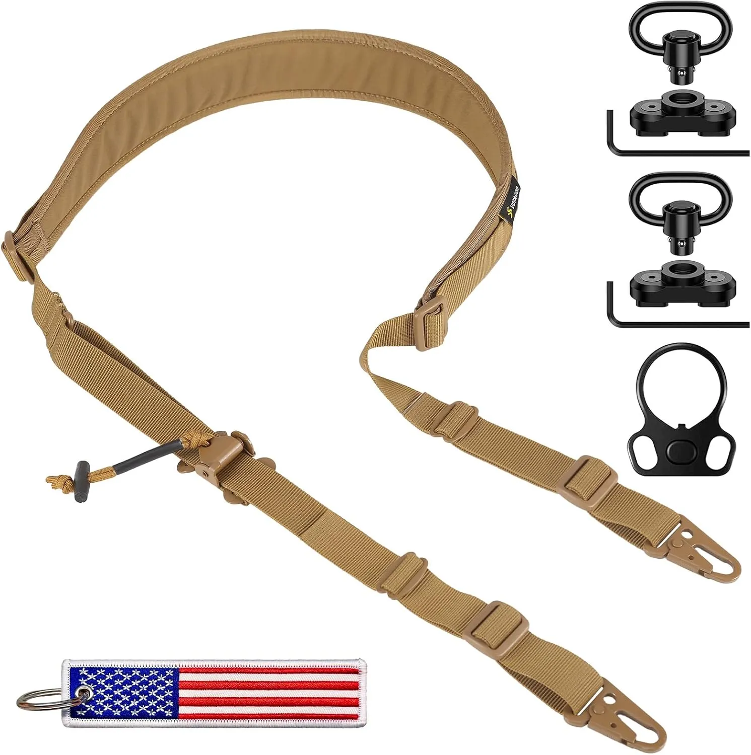 QD Sling 2 Point Sling Swivel Quick Adjust Gun Sling with HK Hook Soft Shoulder Pad, Rifle Sling for Hunting Tactical Strap