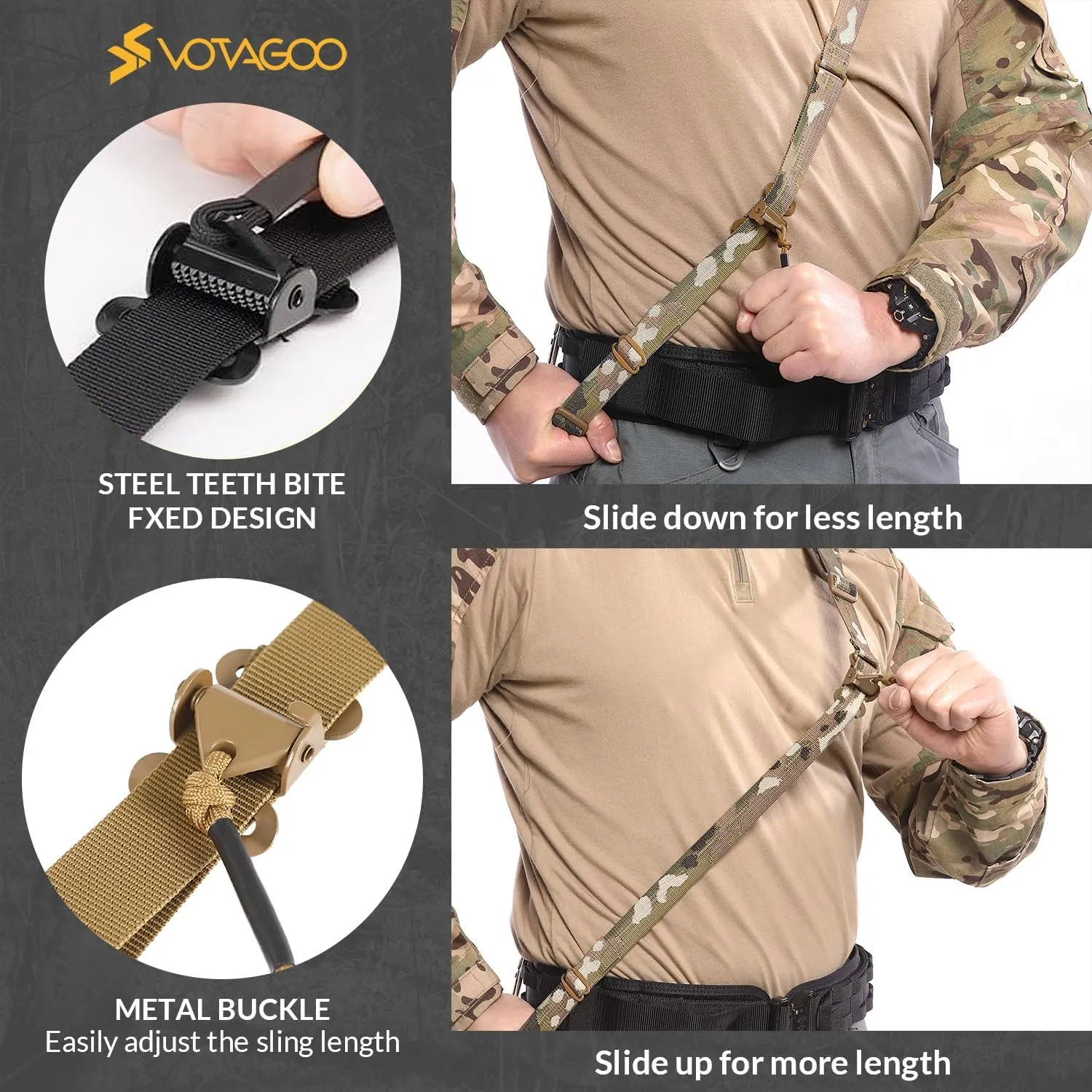 QD Sling 2 Point Sling Swivel Quick Adjust Gun Sling with HK Hook Soft Shoulder Pad, Rifle Sling for Hunting Tactical Strap