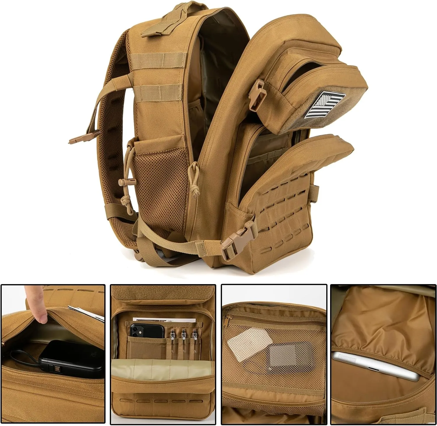 QT&QY 25L/35L/45L Military Tactical Backpack For Men Molle Daypack 3 Day Bug Out Bag Hiking Rucksack With Bottle Holder