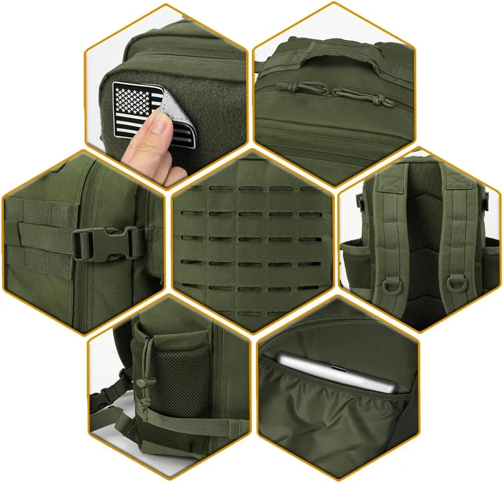 QT&QY 25L/35L/45L Military Tactical Backpack For Men Molle Daypack 3 Day Bug Out Bag Hiking Rucksack With Bottle Holder