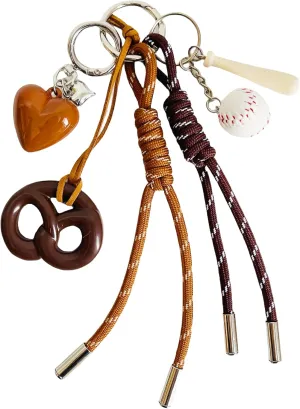 QTMY Cute Baseball Heart Rope Braided Keychain Bag Charms for Handbag Purse Backpack Accessories for Bogg Bag,740