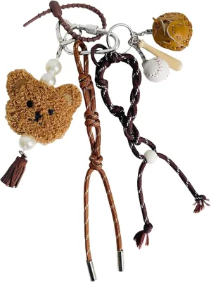 QTMY Cute Plush Bear Braided Keychain Bag Charms for Handbag Purse Backpack Accessories Bogg Bag,565