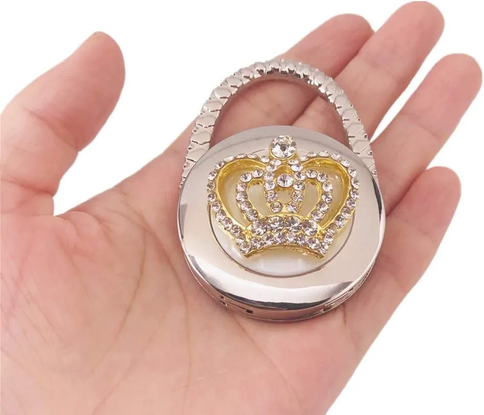 QTMY Rhinestone Imperial Crown Purse Hanger for Tables Foldable Handbag Hook