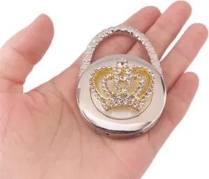 QTMY Rhinestone Imperial Crown Purse Hanger for Tables Foldable Handbag Hook