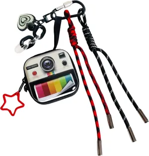QTMY Vintage Camera Coin Purse Braided Keychain Bag Charms for Handbag Purse Backpack Accessories Bogg Bag,358