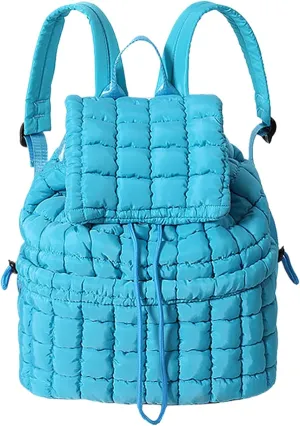 Quilted Backpack For Women Lightweight Trendy Puffer Cotton Top Flap Drawstring Backpack Travel Cloud Gym Bag (Blue)