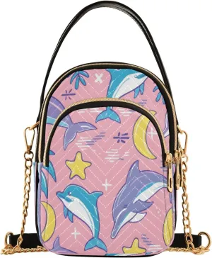 Quilted Crossbody Bags for Women,Pink Palm Jump Dolphin Women's Crossbody Handbags Small Travel Purses Phone Bag