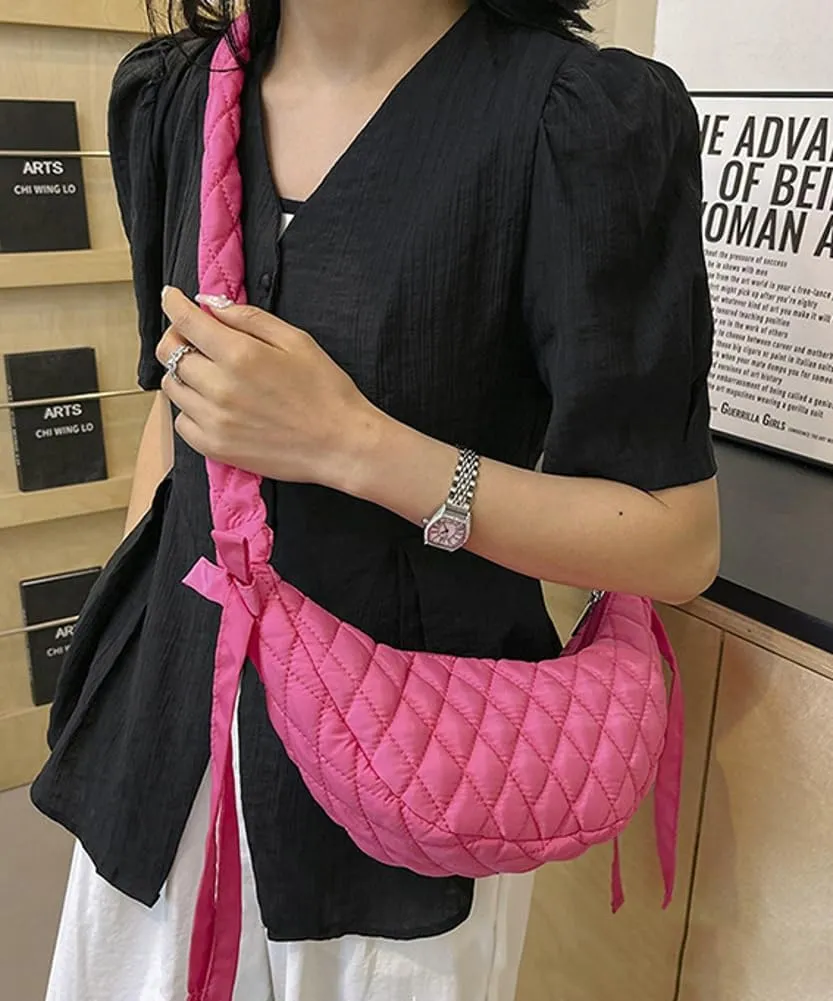 Quilted Shoulder Crossbody Bags for Women Small Cute Dumpling Purse Y2k Crescent Pueses Top Handle Handbag