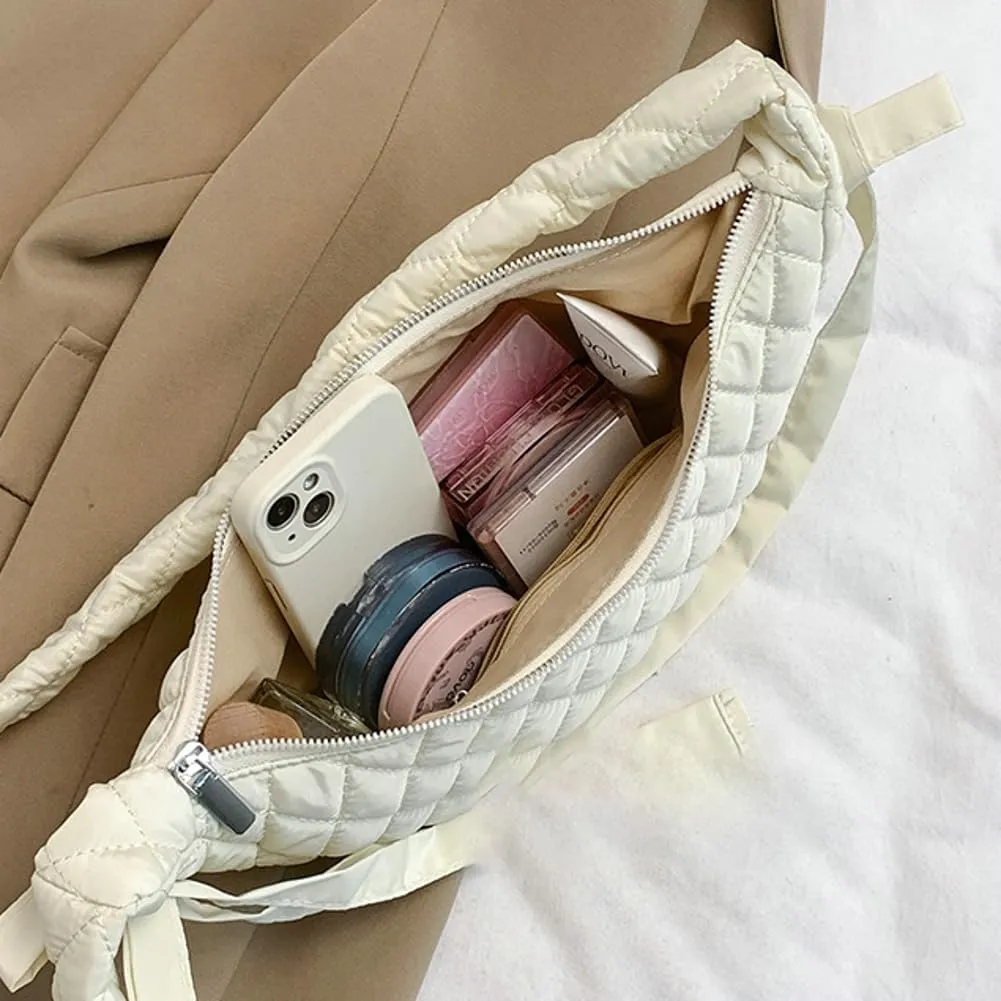Quilted Shoulder Crossbody Bags for Women Small Cute Dumpling Purse Y2k Crescent Pueses Top Handle Handbag