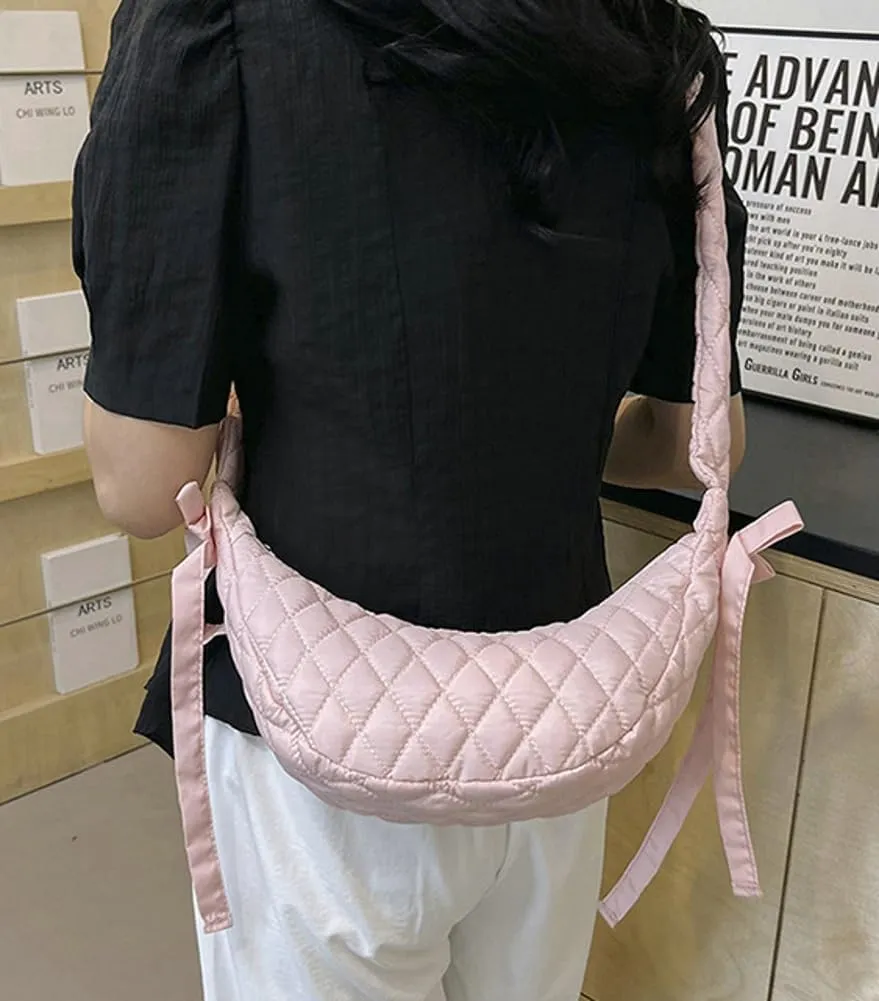 Quilted Shoulder Crossbody Bags for Women Small Cute Dumpling Purse Y2k Crescent Pueses Top Handle Handbag