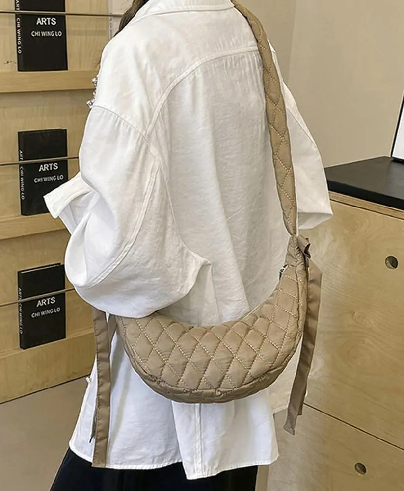 Quilted Shoulder Crossbody Bags for Women Small Cute Dumpling Purse Y2k Crescent Pueses Top Handle Handbag