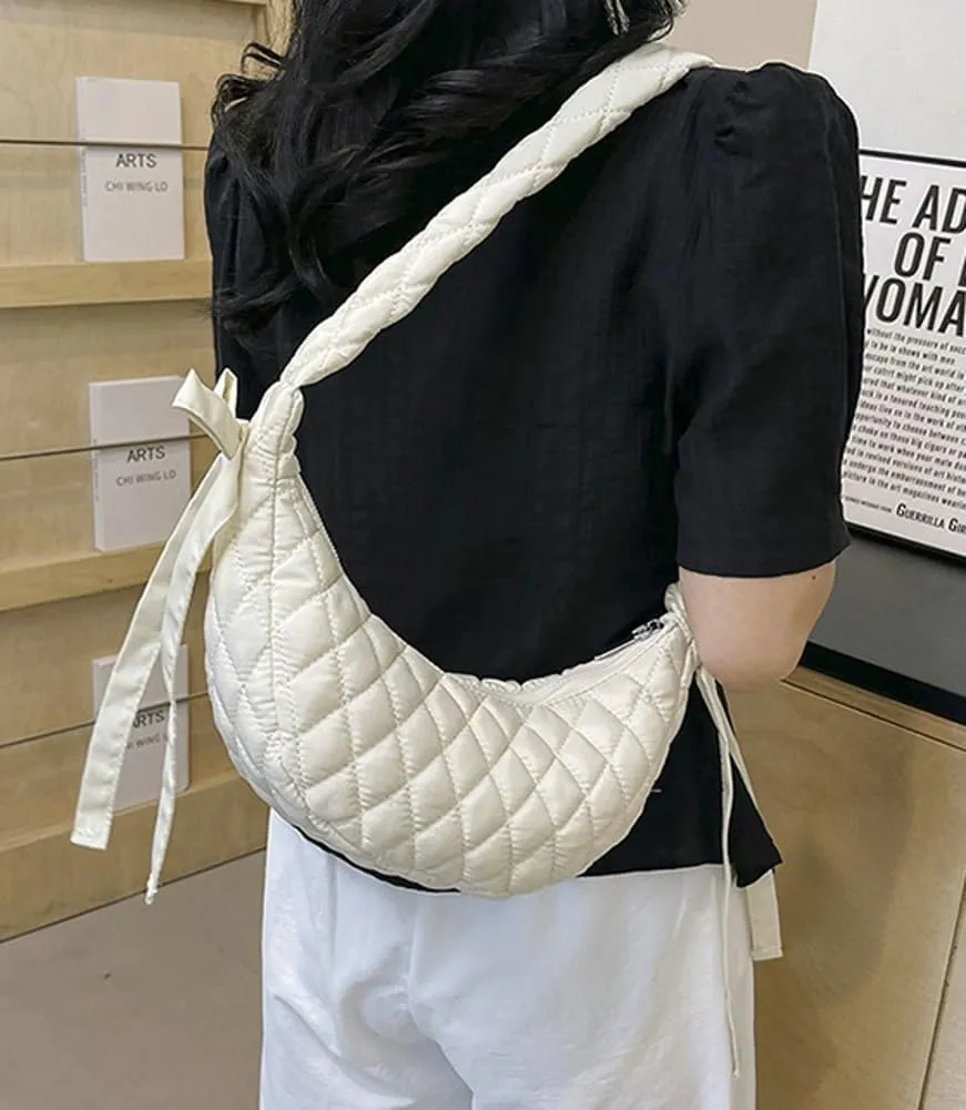 Quilted Shoulder Crossbody Bags for Women Small Cute Dumpling Purse Y2k Crescent Pueses Top Handle Handbag