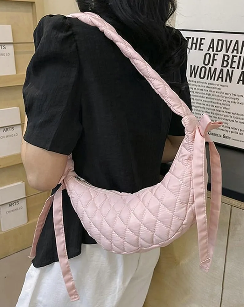Quilted Shoulder Crossbody Bags for Women Small Cute Dumpling Purse Y2k Crescent Pueses Top Handle Handbag