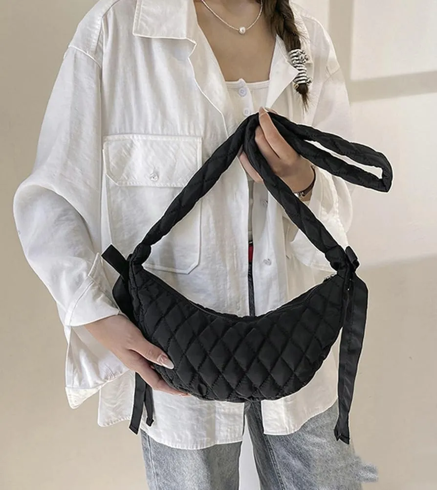 Quilted Shoulder Crossbody Bags for Women Small Cute Dumpling Purse Y2k Crescent Pueses Top Handle Handbag