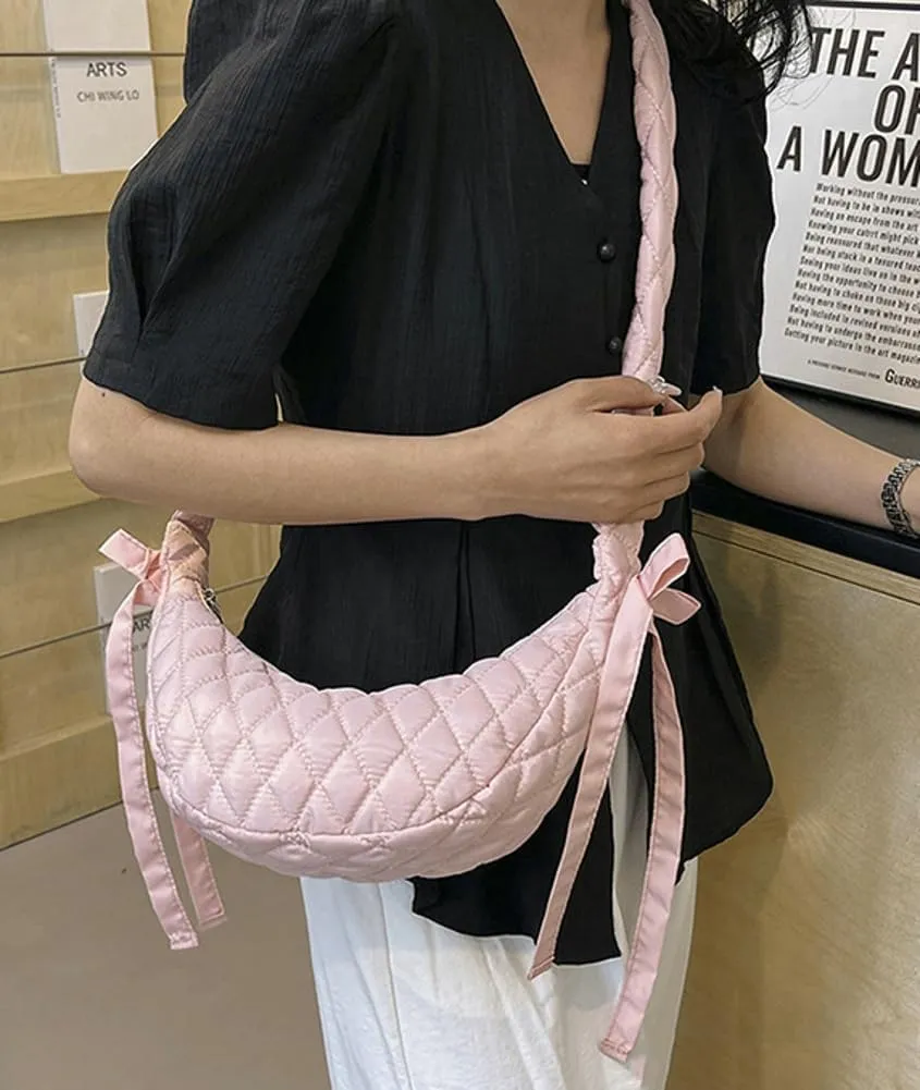 Quilted Shoulder Crossbody Bags for Women Small Cute Dumpling Purse Y2k Crescent Pueses Top Handle Handbag