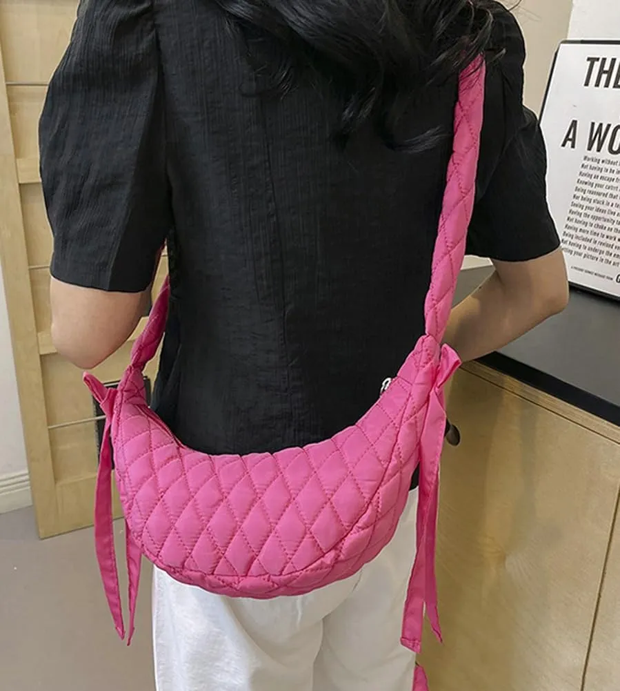 Quilted Shoulder Crossbody Bags for Women Small Cute Dumpling Purse Y2k Crescent Pueses Top Handle Handbag