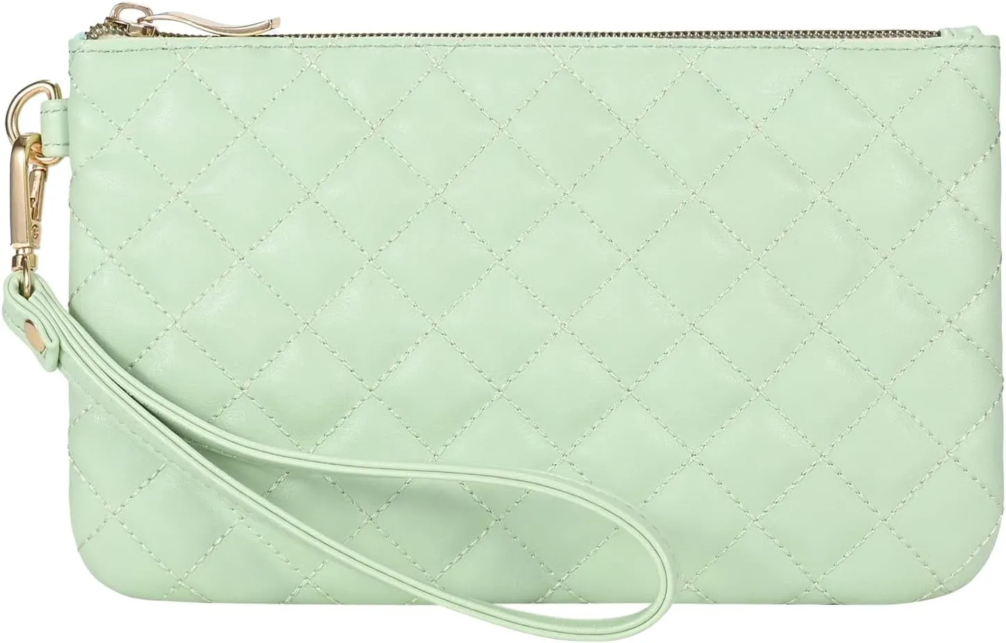 Quilted Wristlet Purse for Women, Vegan Leather Wristlet Pouch Zip Clutch Bag, Evening Clutch Purse with strap