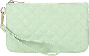 Quilted Wristlet Purse for Women, Vegan Leather Wristlet Pouch Zip Clutch Bag, Evening Clutch Purse with strap