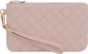 Quilted Wristlet Purse for Women, Vegan Leather Wristlet Pouch Zip Clutch Bag, Evening Clutch Purse with strap