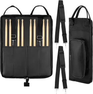 QWORK 2 Pack Drumsticks Bag Holder – Large Capacity Drum Sticks Bag, for Drumsticks, Brushes, Mallets –Black