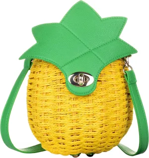 QZUnique Fruit Straw Shoulder Bag Handwoven Crossbody Bag Summer Beach Sea Handbag Purse Strawberry Pineapple Watermelon