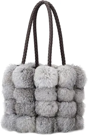 QZUnique Plush Bucket Handbag Faux Fur Drawstring Fluffy Crossbody Bag Handle Shoulder Tote Bag