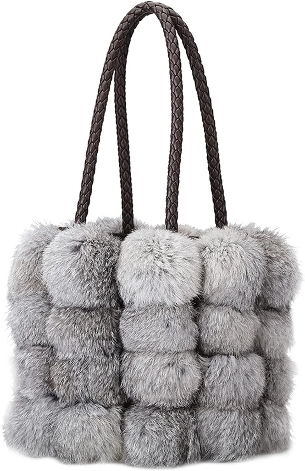 QZUnique Plush Bucket Handbag Faux Fur Drawstring Fluffy Crossbody Bag Handle Shoulder Tote Bag