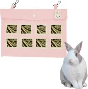 Rabbit Hay Feeder Bag, Guinea Pig, Large Capacity Cotton Canvas Hanging Bag for Bunnies Chinchillas (Pink,XL)