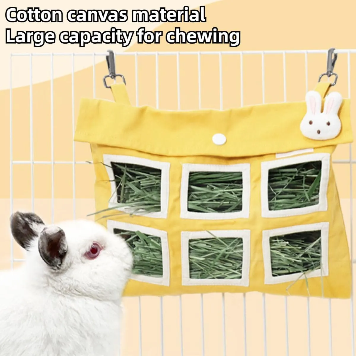 Rabbit Hay Feeder Bag, Guinea Pig, Large Capacity Cotton Canvas Hanging Bag for Bunnies Chinchillas (Pink,XL)