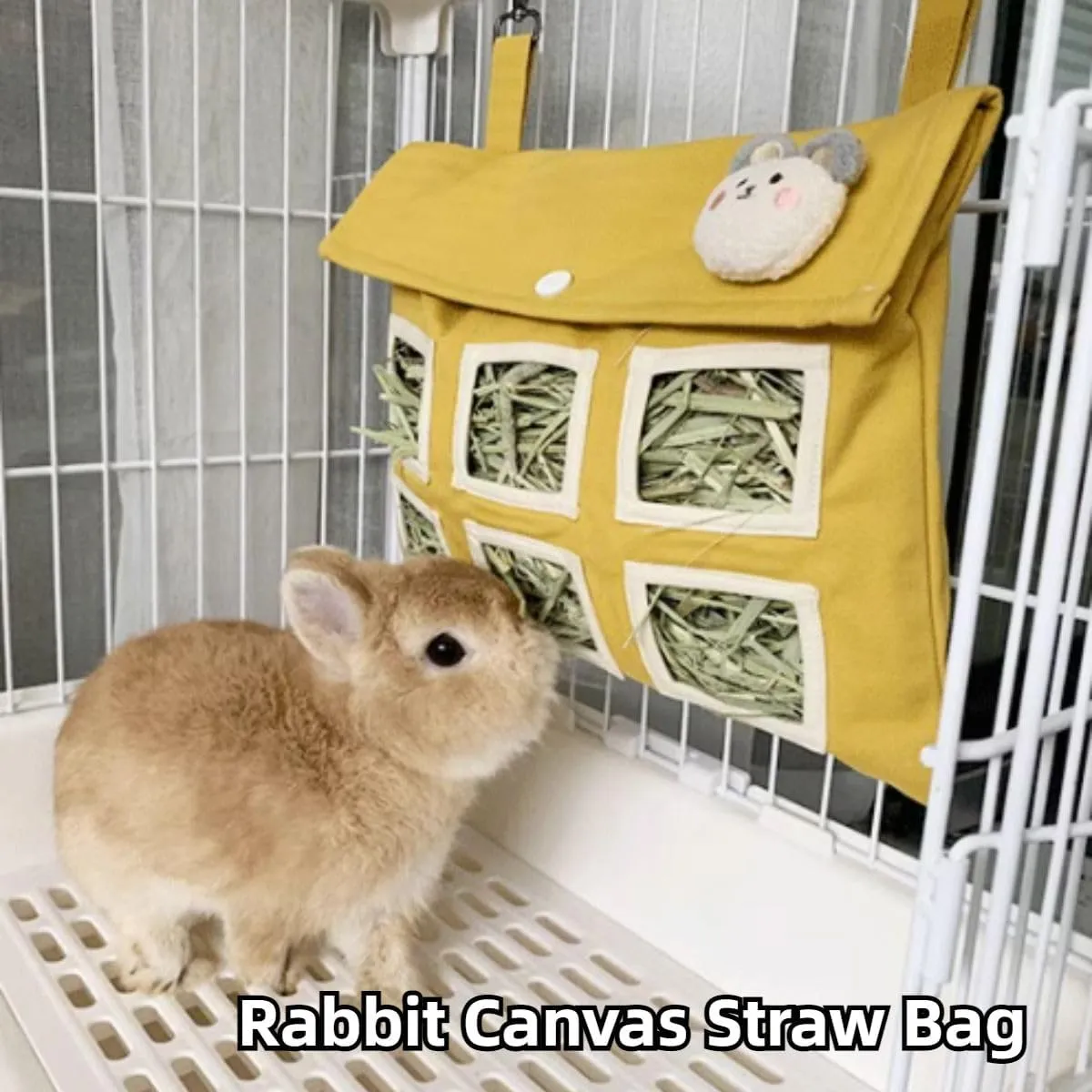 Rabbit Hay Feeder Bag, Guinea Pig, Large Capacity Cotton Canvas Hanging Bag for Bunnies Chinchillas (Pink,XL)