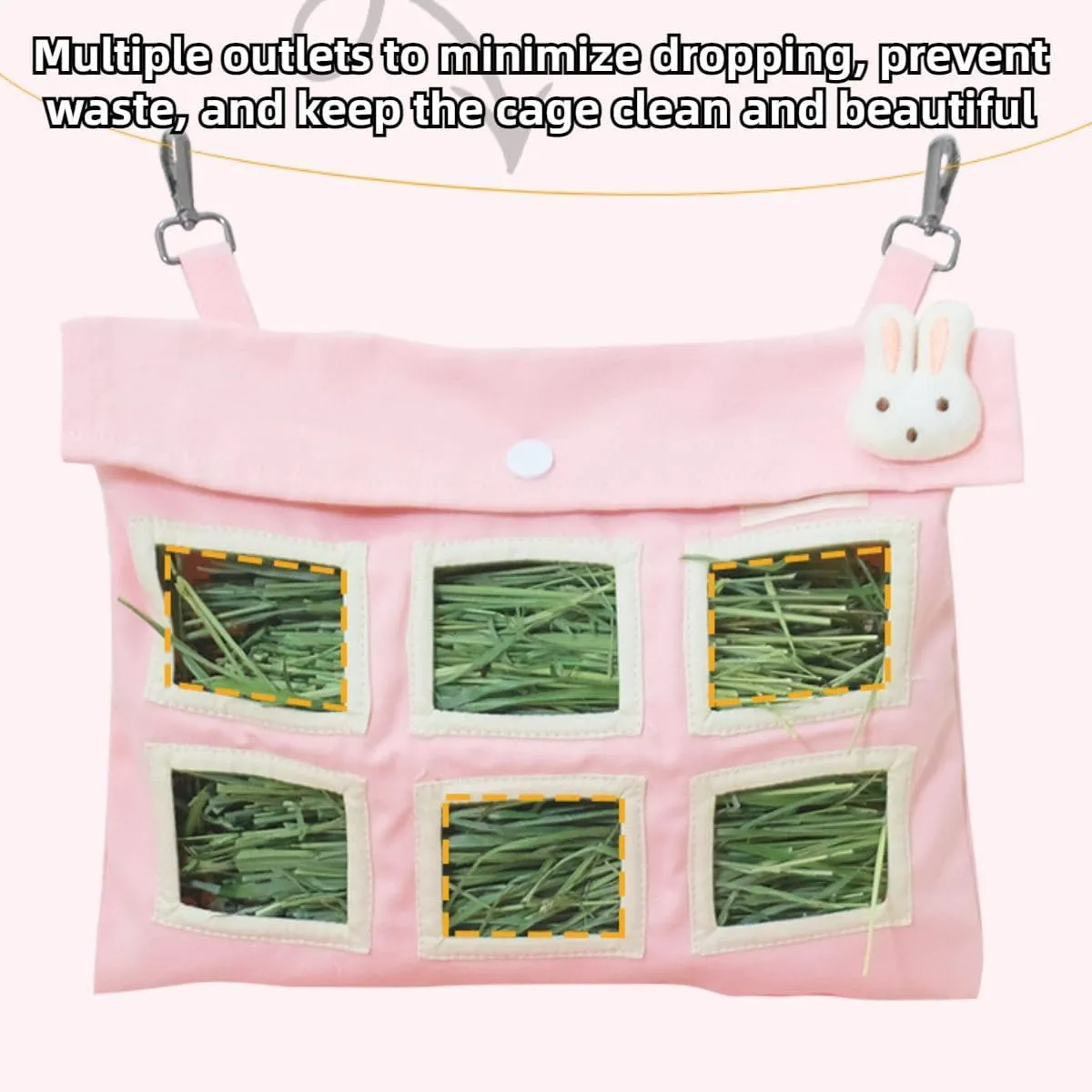 Rabbit Hay Feeder Bag, Guinea Pig, Large Capacity Cotton Canvas Hanging Bag for Bunnies Chinchillas (Pink,XL)