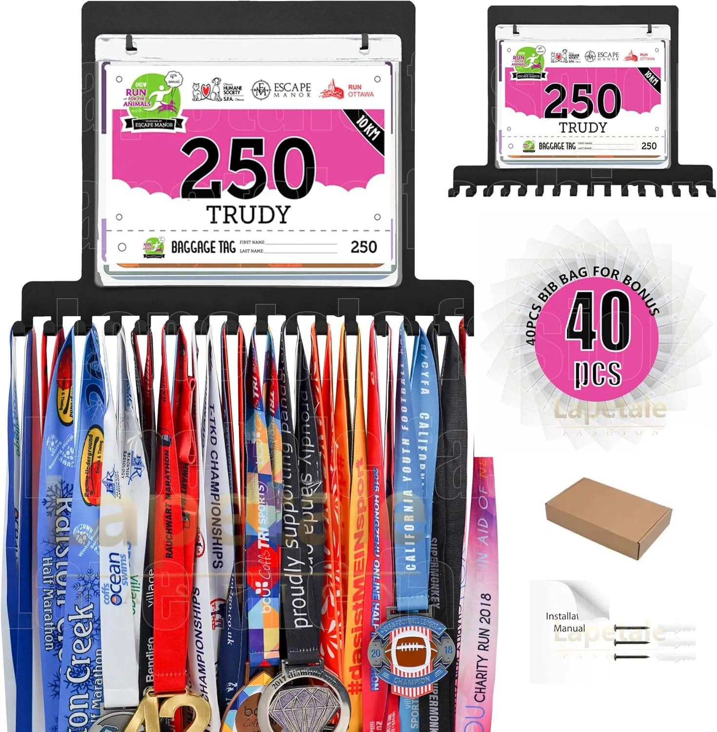 Race Medal Holder Wall Hanger - Marathon Runner Bib Medal Display, Luxurious Gifts for Athletes