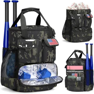 RAINSMORE Baseball Bucket Bag Baseball Coaches Accessories Organizer with Insulation Pocket Tactical Softball Bag with Anti-Slip Bottom, Multiple Pockets for Bat, Gloves, Scoreboards