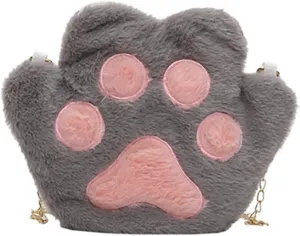 RARITYUS Cute Cat Paw Shape Shoulder Bag Purse Fluffy Plush Crossbody Handbag Clutch with Chain Strap for Women Girls