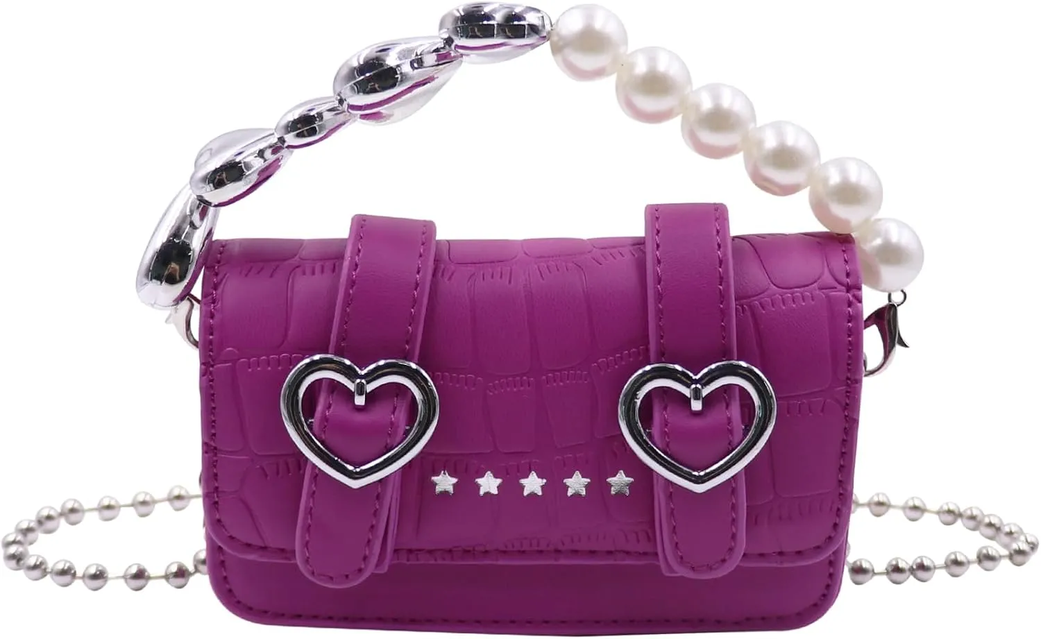 RARITYUS Cute Metal Heart Crossbody Bag Purse for Little Girls Women Small Tote Shoulder Handbag with Pearl Handle