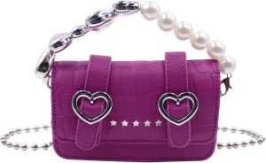 RARITYUS Cute Metal Heart Crossbody Bag Purse for Little Girls Women Small Tote Shoulder Handbag with Pearl Handle