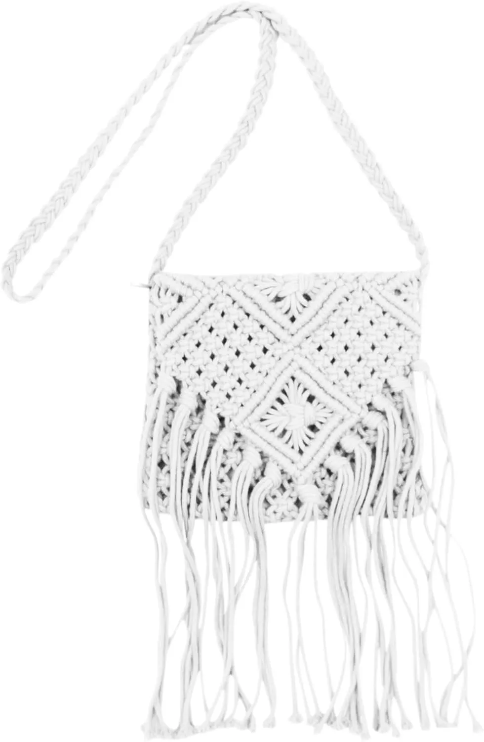 RARITYUS Women Cotton Crochet Tassel Crossbody Bag Handwoven Bohemian Shoulder Handbag Summer Beach Purse