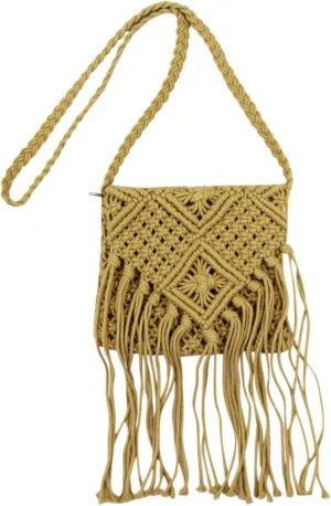 RARITYUS Women Cotton Crochet Tassel Crossbody Bag Handwoven Bohemian Shoulder Handbag Summer Beach Purse