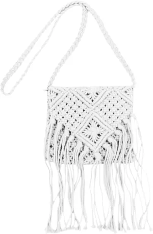 RARITYUS Women Cotton Crochet Tassel Crossbody Bag Handwoven Bohemian Shoulder Handbag Summer Beach Purse
