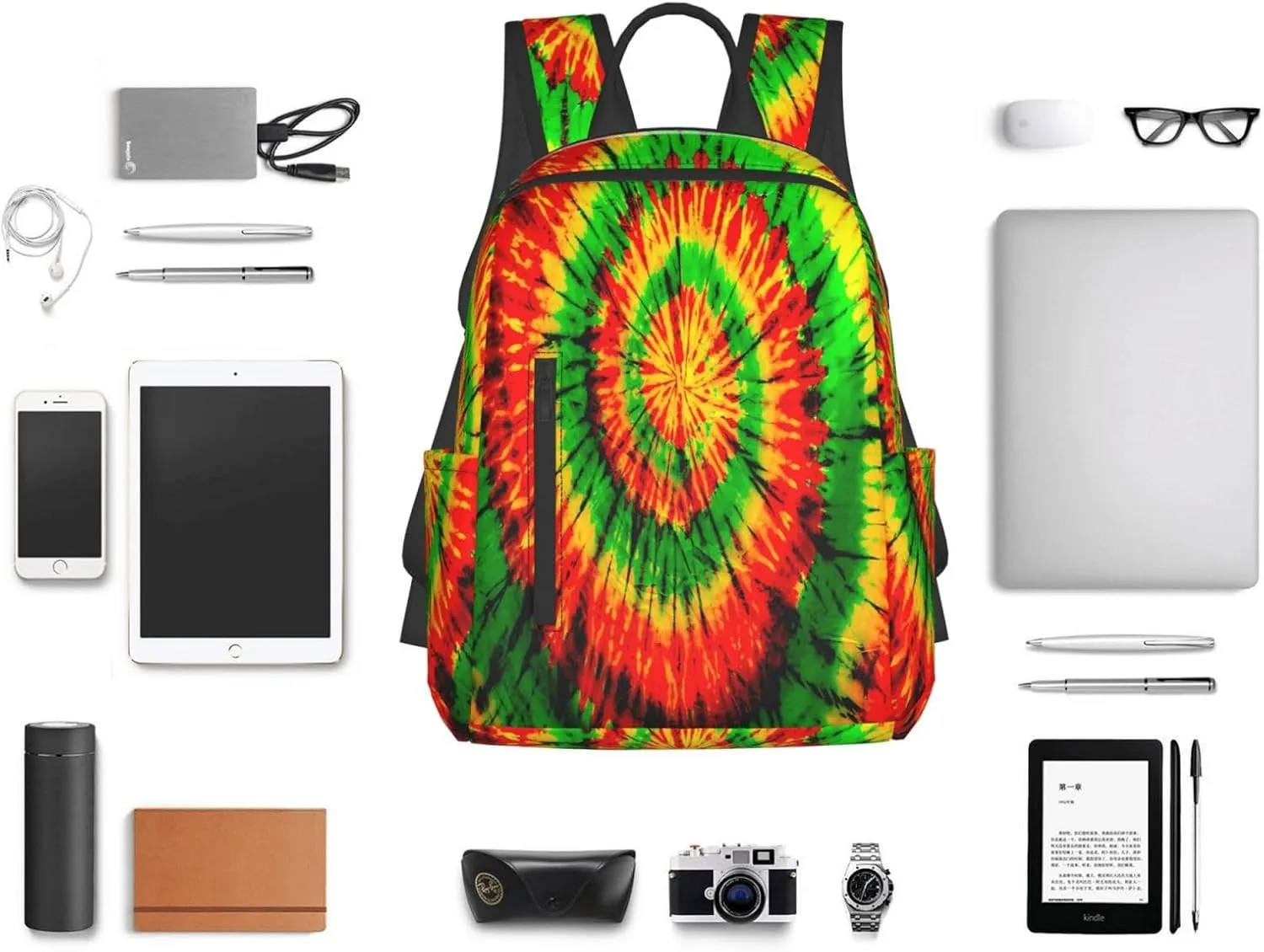 Rasta Tie Dye Rastafarian Jamaica Jamaican Casual Backpacks Laptop Backpack Outdoor Travel Rucksack Sport Carry-On Daypack Lightweight Bag with Multi-Pockets