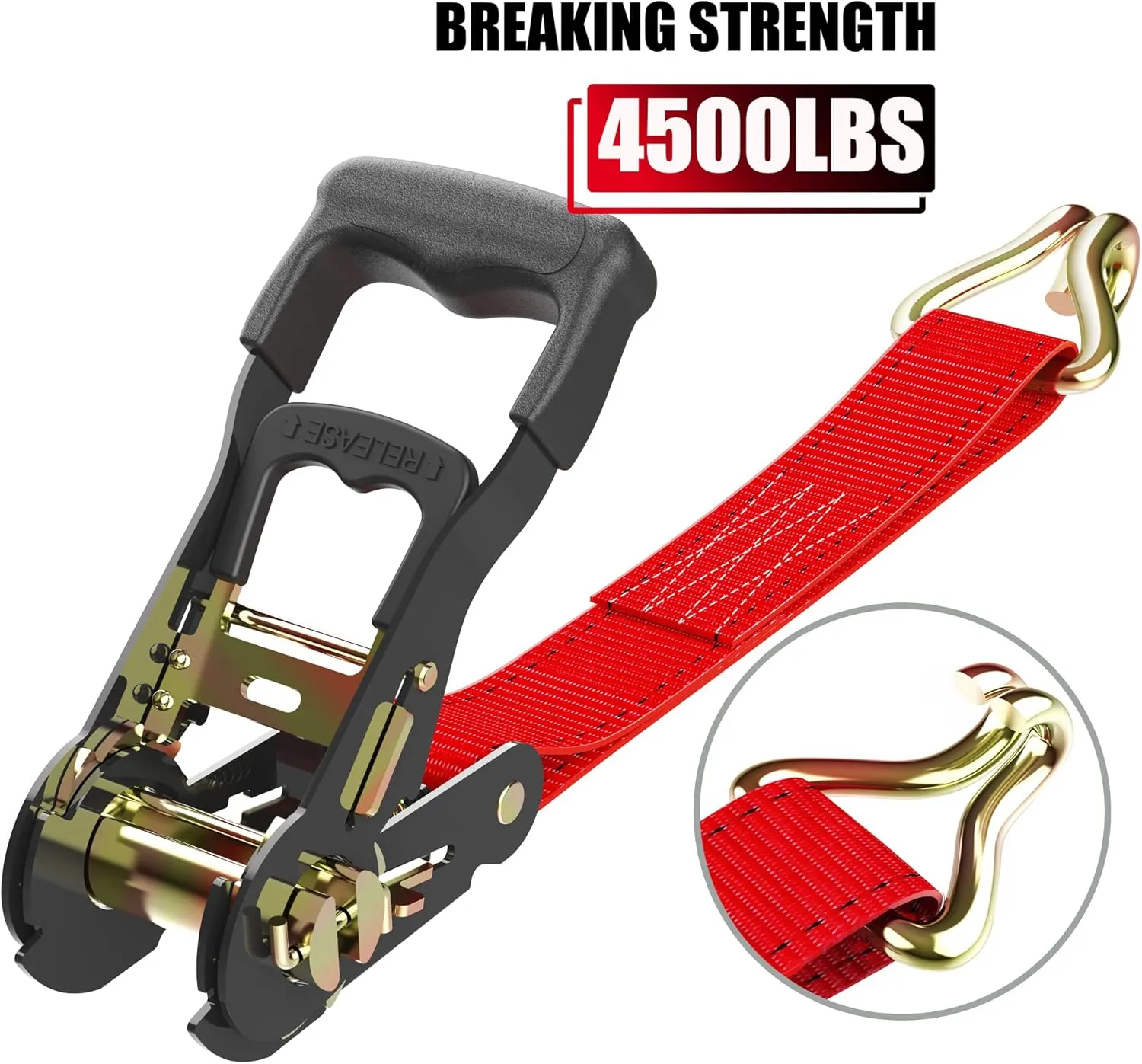 Ratchet Straps (4PK) - 4500lbs Breaking Strength 1.5''×15' Heavy Duty Tie Down Straps with Padded Handles, Double J Hooks & Soft Loops for Moving Motorcycle, Trailer & Trucks (Red)