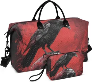 Raven Gothic Skull Red Duffle Bag for Travel, Gym Bag with Multiple Interior Pockets for Men Women Overnight Purse Included 20.5 x 1.9 x 13.8 In