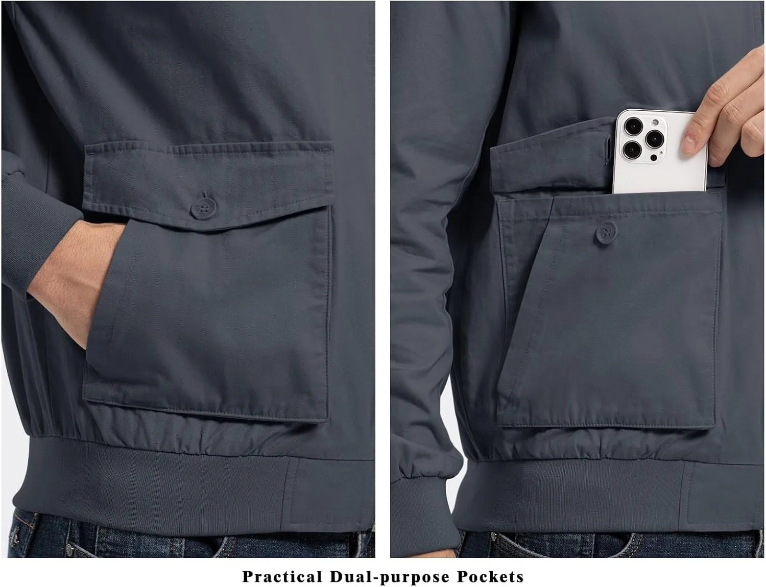 Rdruko Men's Cotton Lightweight Jackets Casual Work Golf Windbreaker with 6 Pockets
