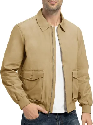 Rdruko Men's Cotton Lightweight Jackets Casual Work Golf Windbreaker with 6 Pockets