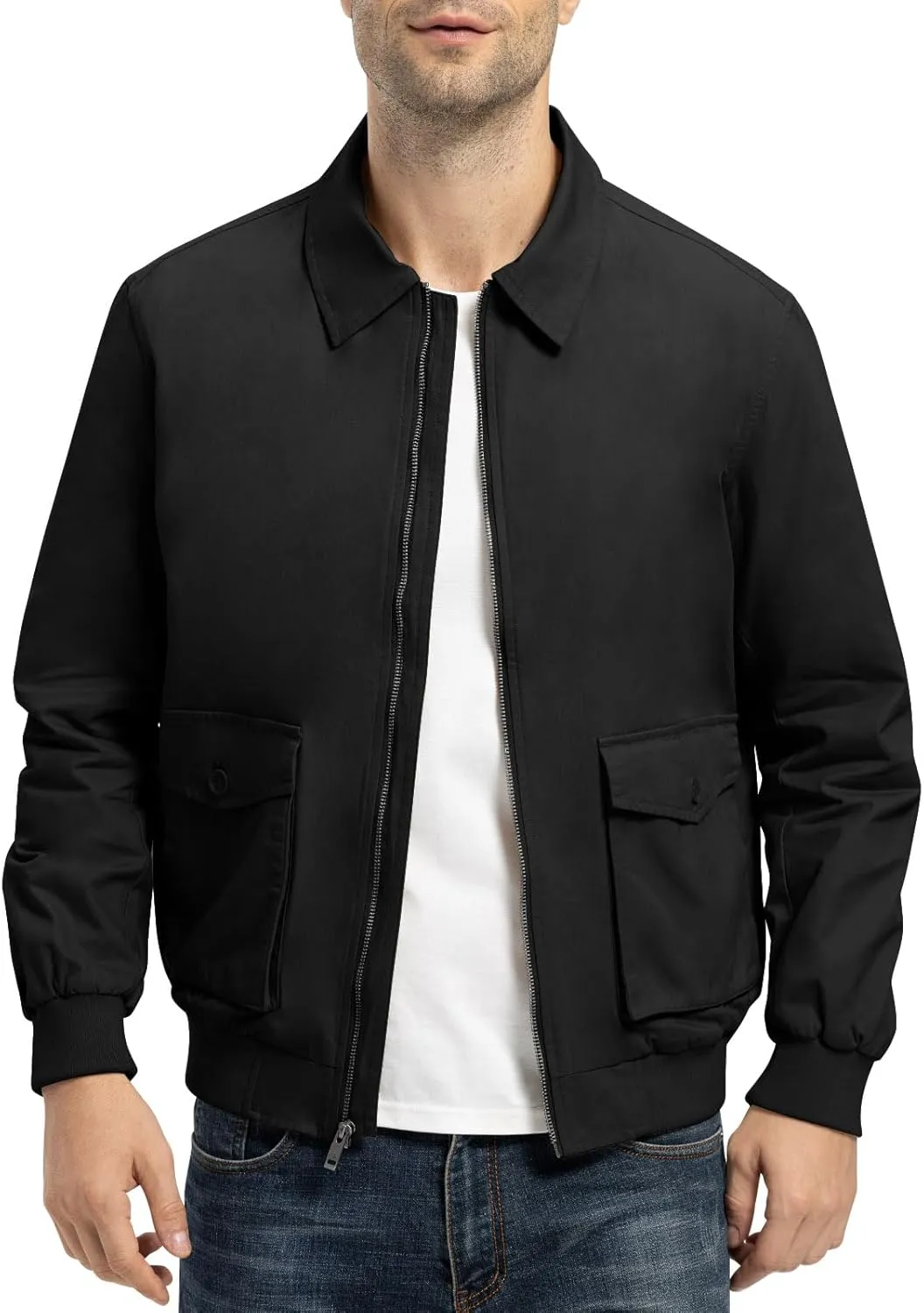 Rdruko Men's Cotton Lightweight Jackets Casual Work Golf Windbreaker with 6 Pockets