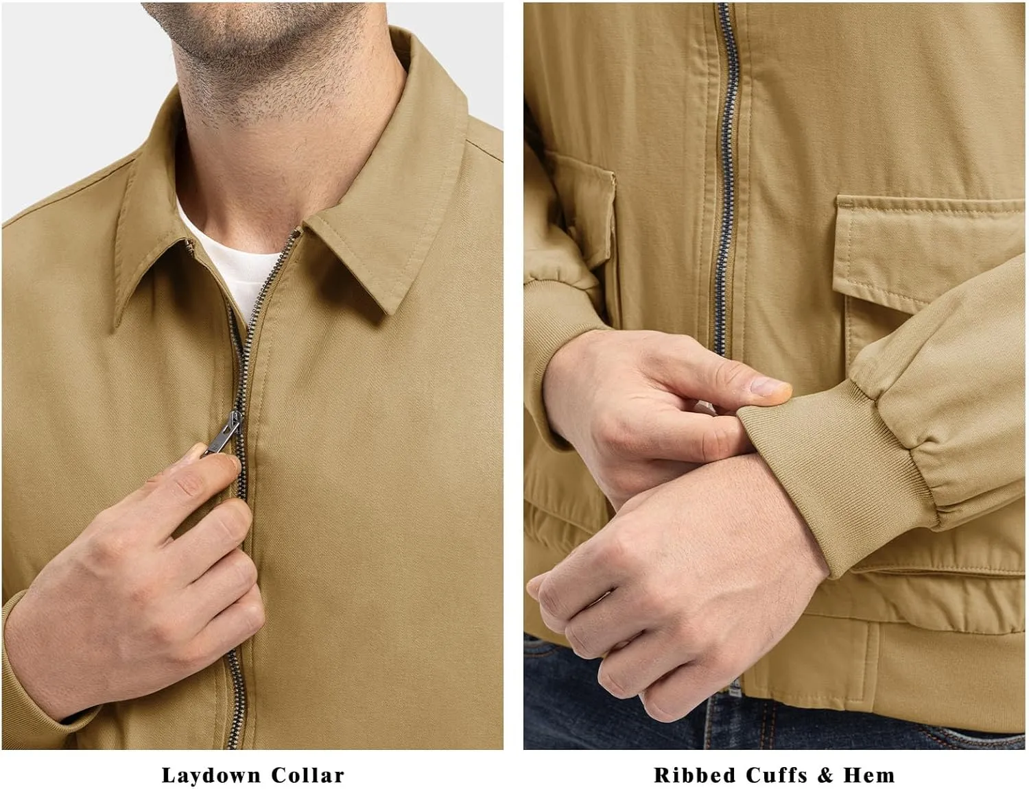 Rdruko Men's Cotton Lightweight Jackets Casual Work Golf Windbreaker with 6 Pockets